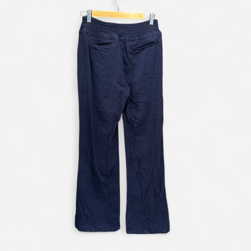 Navy Linen Blend Pull-On Resort Lounge Pants | Vacation Ready | L - Picture 4 of 10